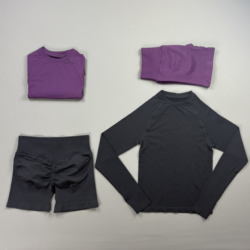 2ピースジムセット レディース ラグラン長袖クルーネックトッ - Compression Shorts Athletes のレビューと価格